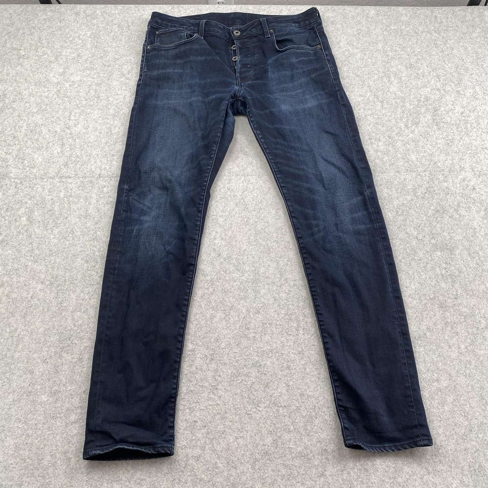 G-Star RAW 3301 Slim Jeans Mens 33x32 (33x29) Blue Dark Wash Stretch Denim